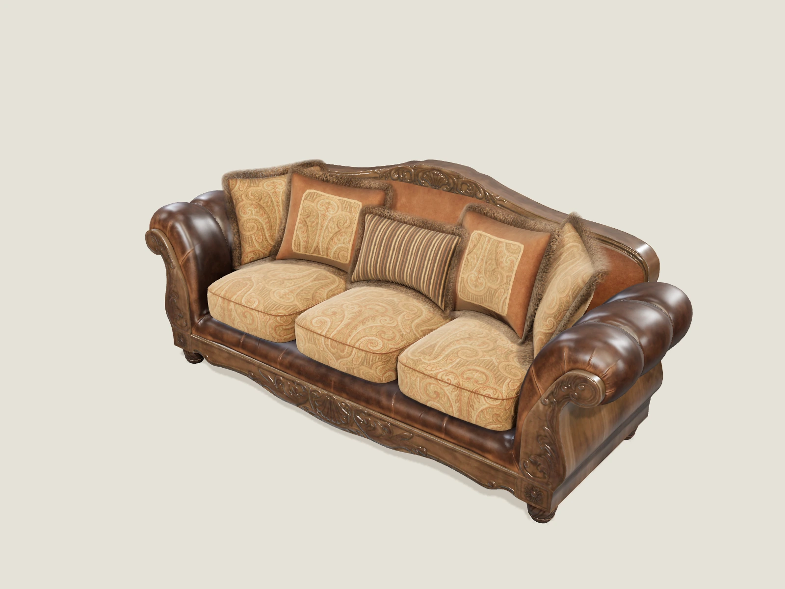 Wood and leather sofa model preview