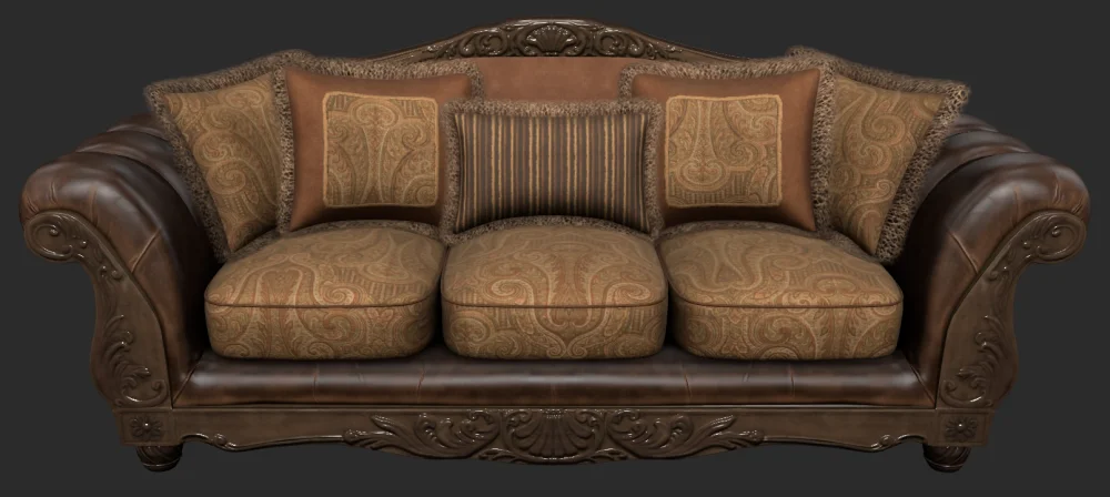 Wood and leather sofa model preview
